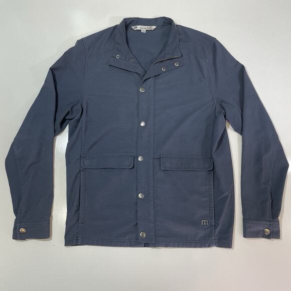 TRAVIS MATHEW Men's Steel Blue Mock Neck Zip/Snap Lightweight Jacket Size M - Picture 1 of 9
